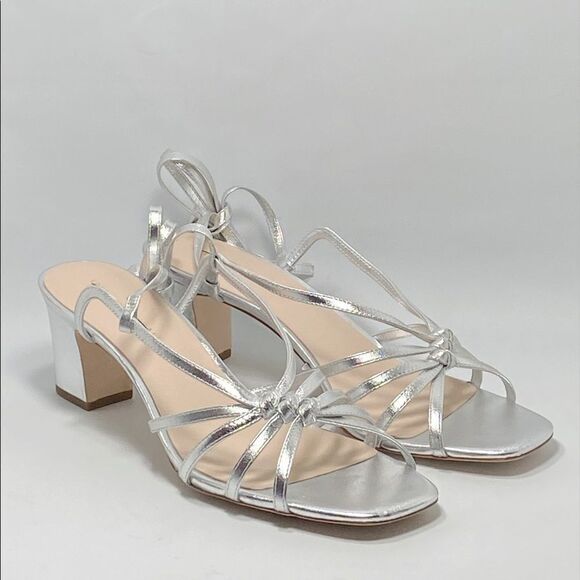 LOEFFLER RANDALL Libby Ankle-Wrap Metallic Leather Sandals size 11 - Picture 3 of 12